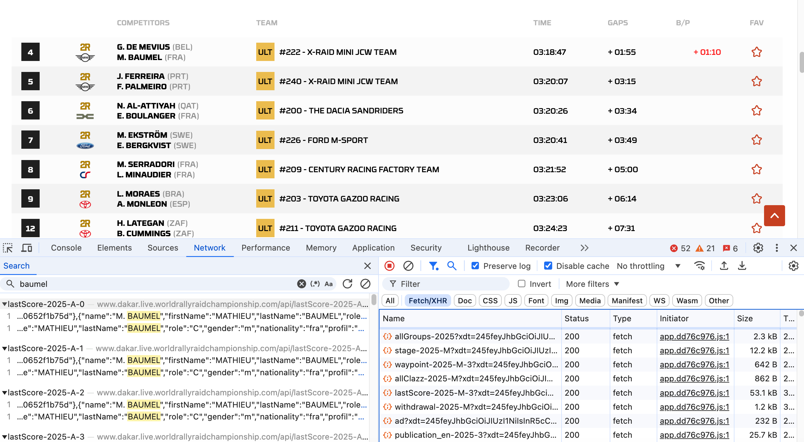 Dakar live dev tools view