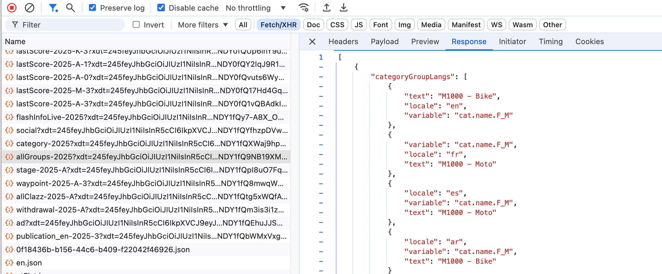 Preview of JSON data response in browser dev tools
